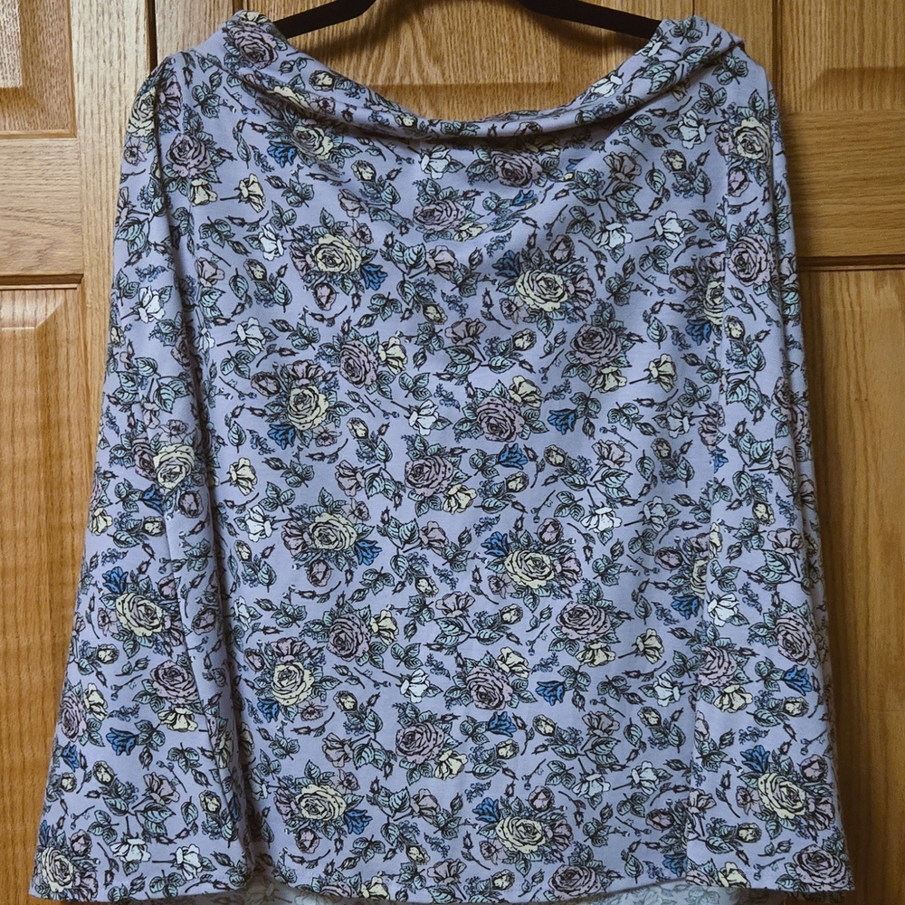 LuLaRoe Floral A-Line Skirt in Blue and Cream